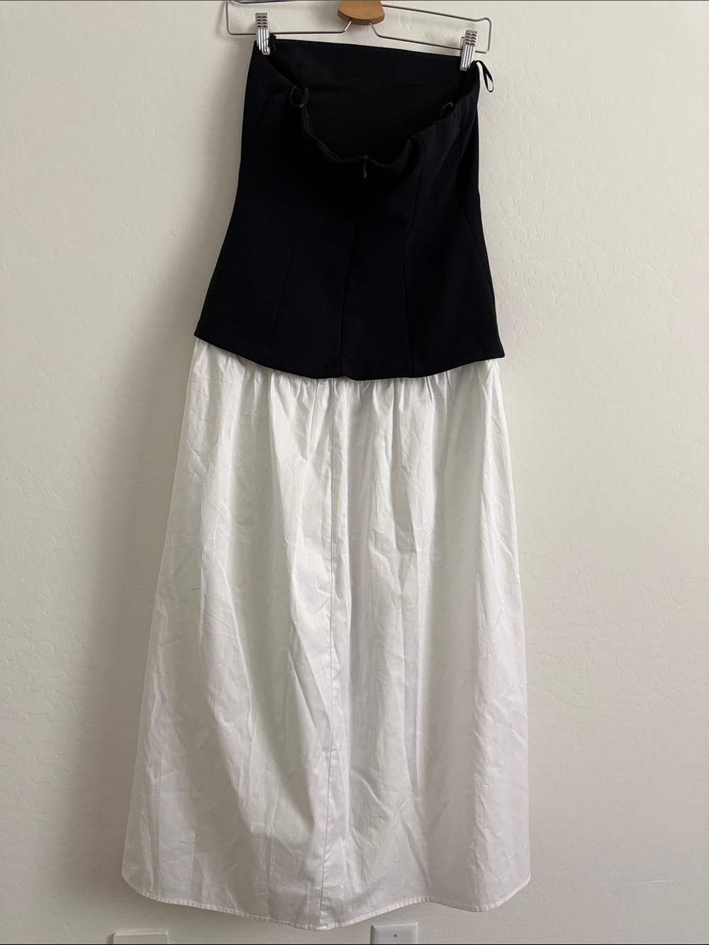 zara strapless poplin white and black dress Sz M - Picture 7 of 10